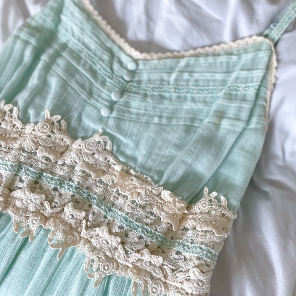 Chicwish Mint Green Mini Dress with Lace Detailing and Spaghetti Straps